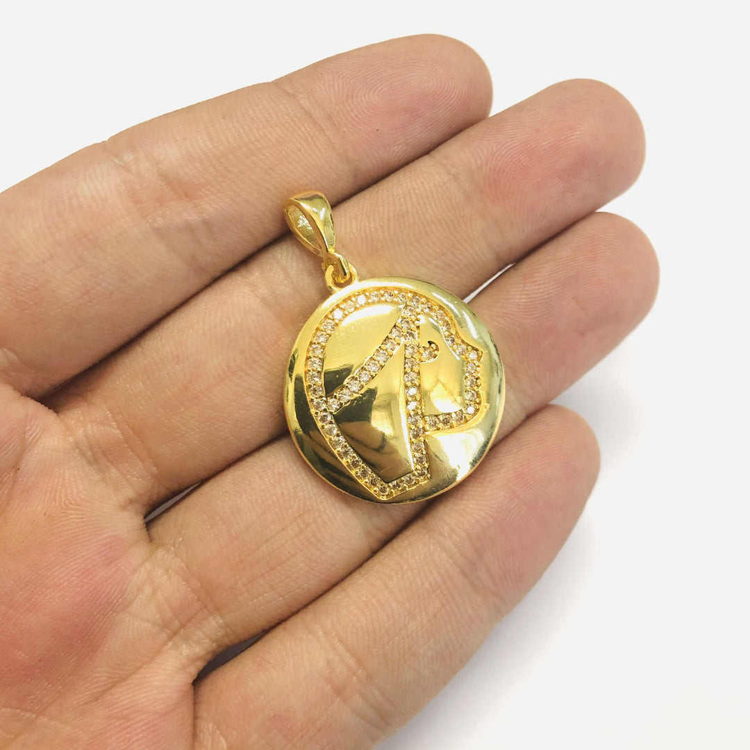 24Kt Gold Plated Brass Zirconia Zodiac Horoscope Sign, Constellation Medallion Pendant, Celestial Astrology Charm for Necklace