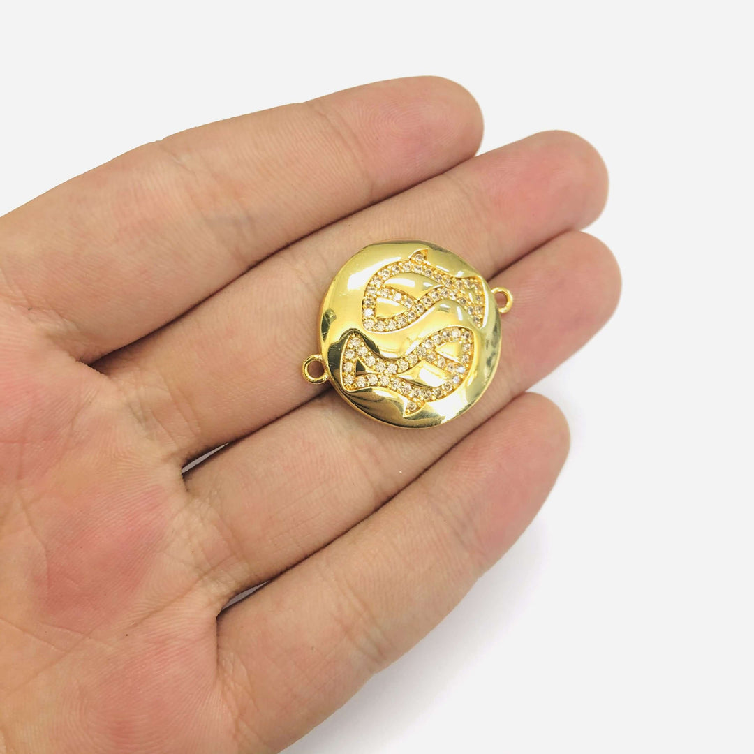 24Kt Gold Plated Brass Zirconia Zodiac Horoscope Sign Connector Charms,