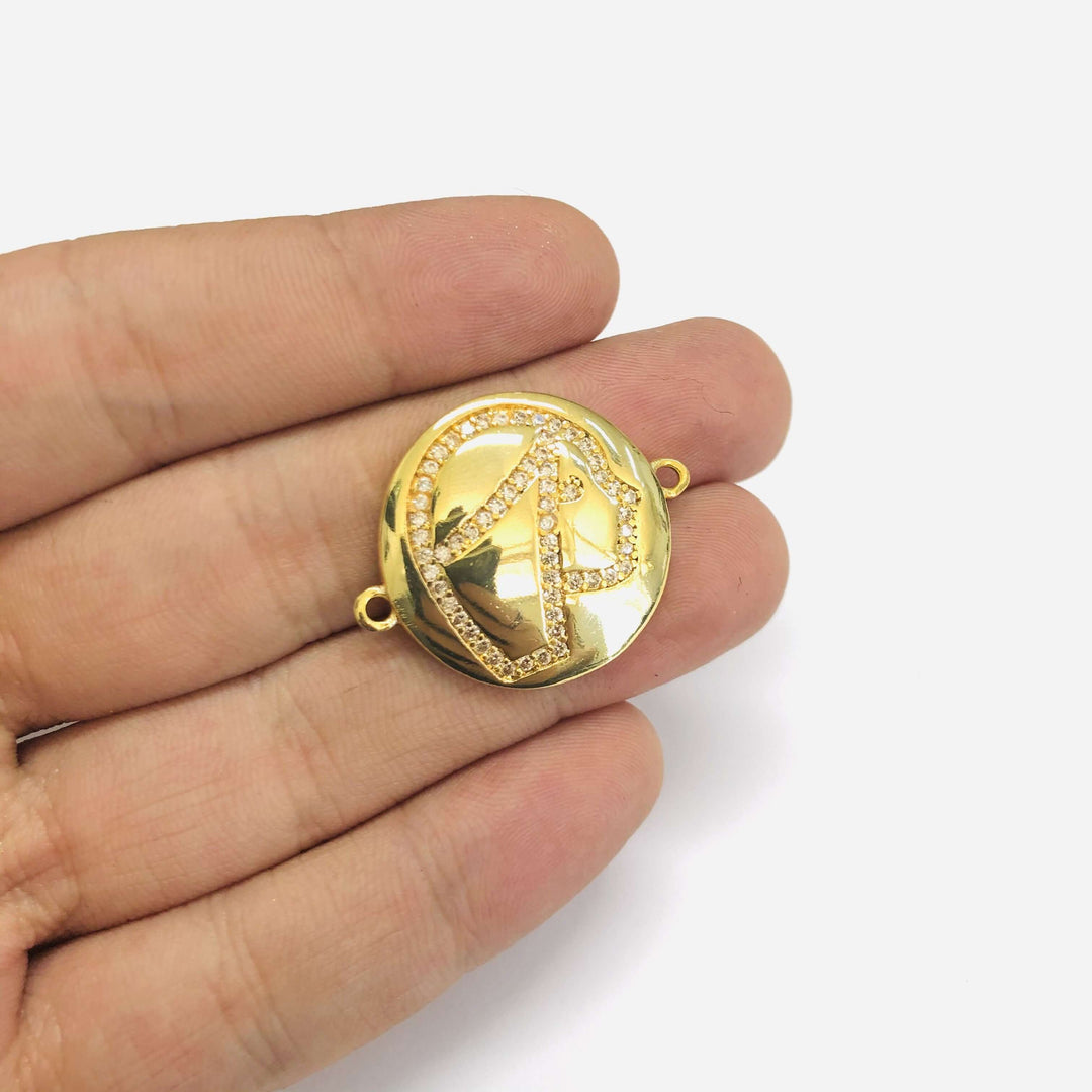 24Kt Gold Plated Brass Zirconia Zodiac Horoscope Sign Connector Charms,