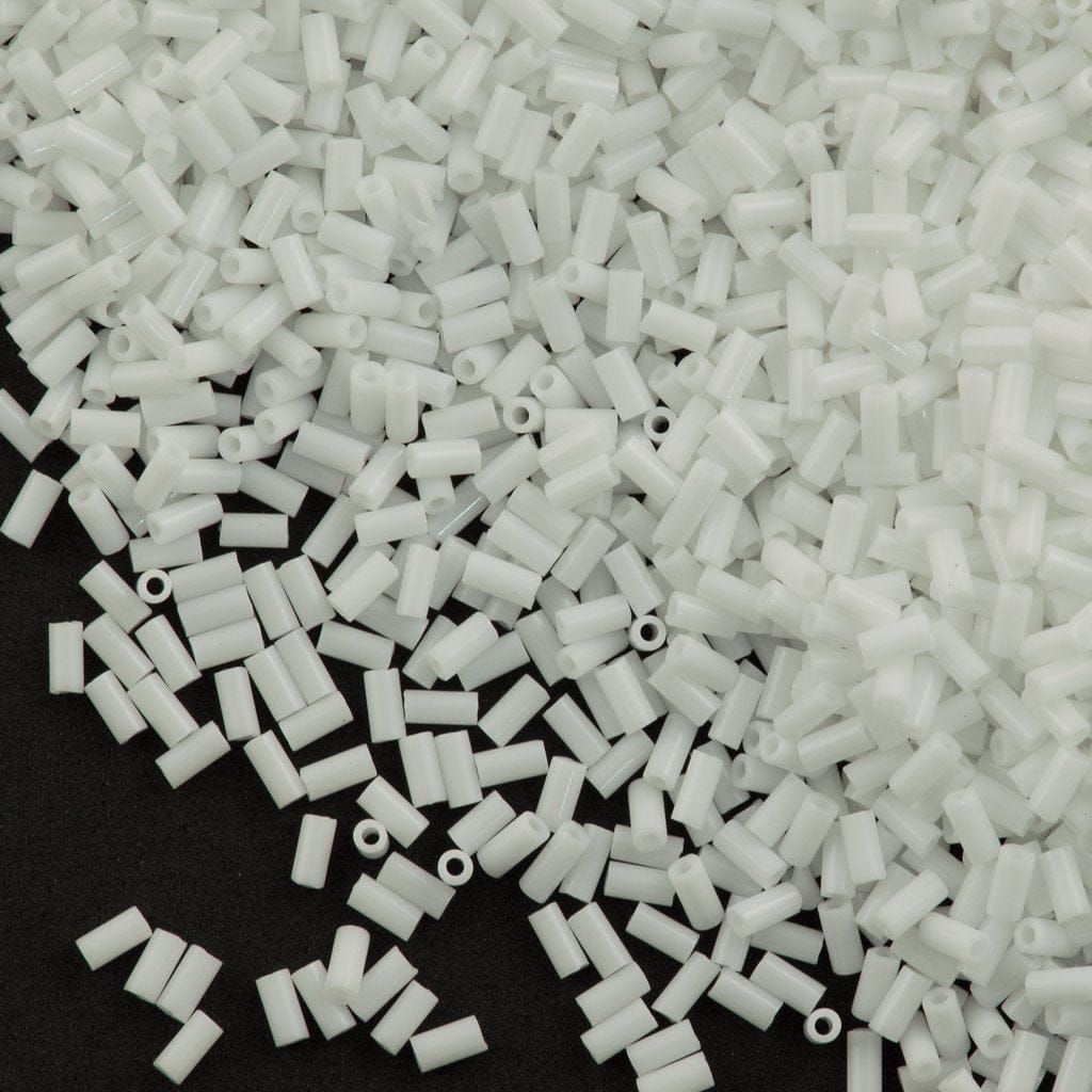Miyuki Bugles size 3mm 0402 Opaque White 10 grams.