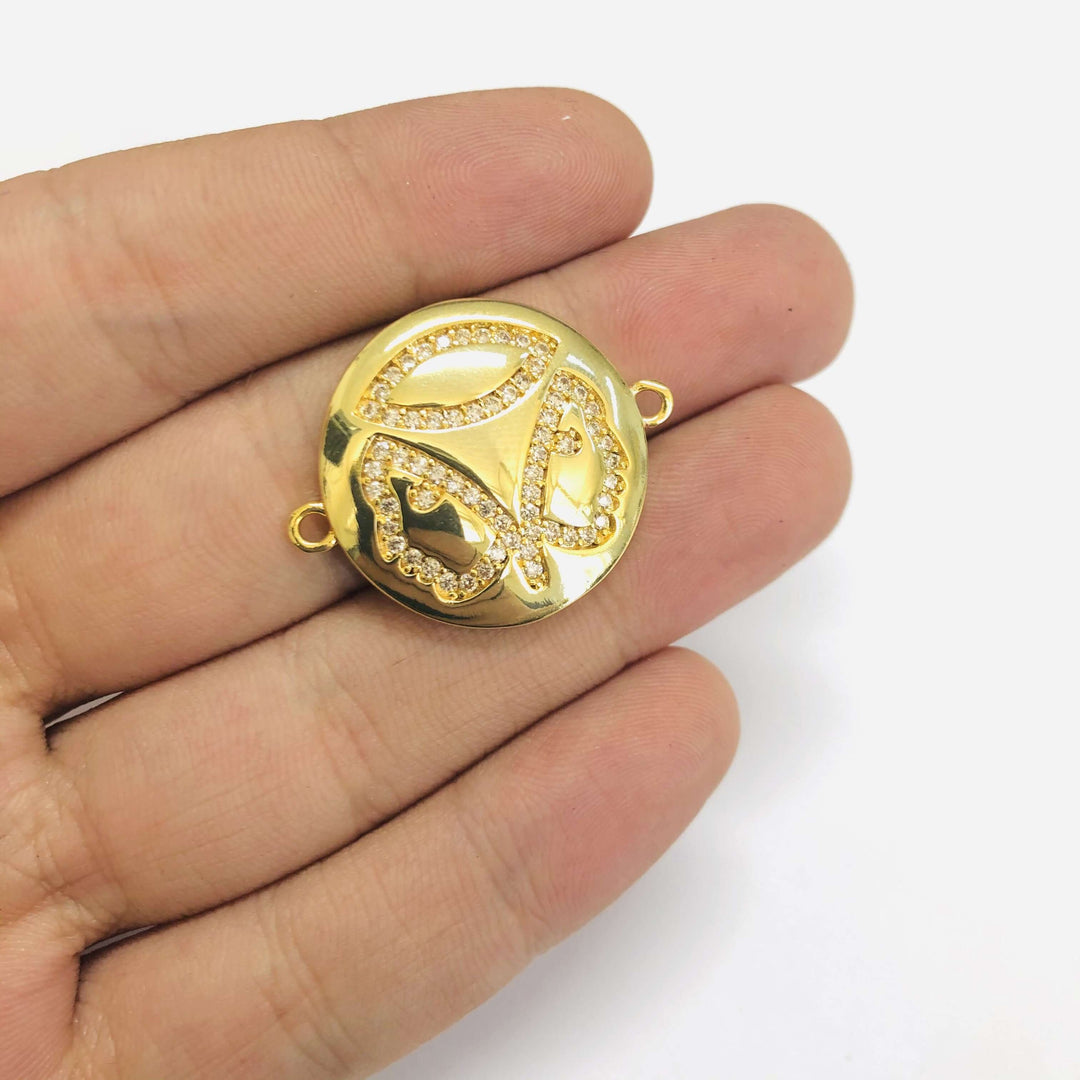 24Kt Gold Plated Brass Zirconia Zodiac Horoscope Sign Connector Charms,