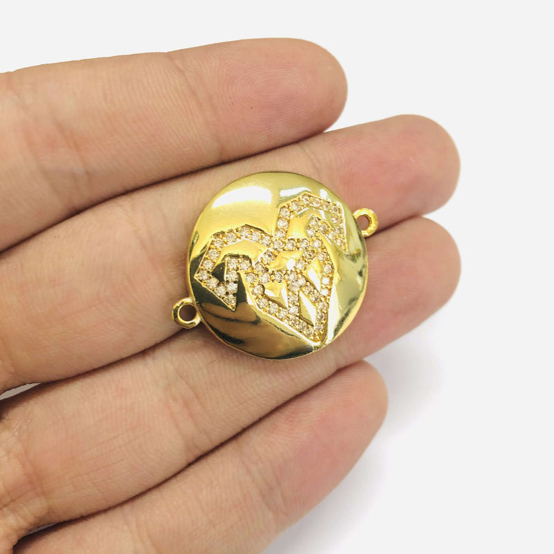 24Kt Gold Plated Brass Zirconia Zodiac Horoscope Sign Connector Charms,