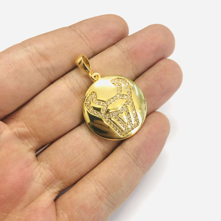 24Kt Gold Plated Brass Zirconia Zodiac Horoscope Sign, Constellation Medallion Pendant, Celestial Astrology Charm for Necklace