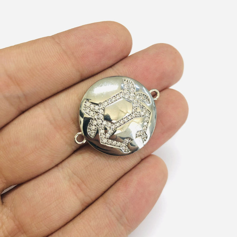 Rhodium Plated Brass Zirconia Zodiac Horoscope Sign Connector Charms,