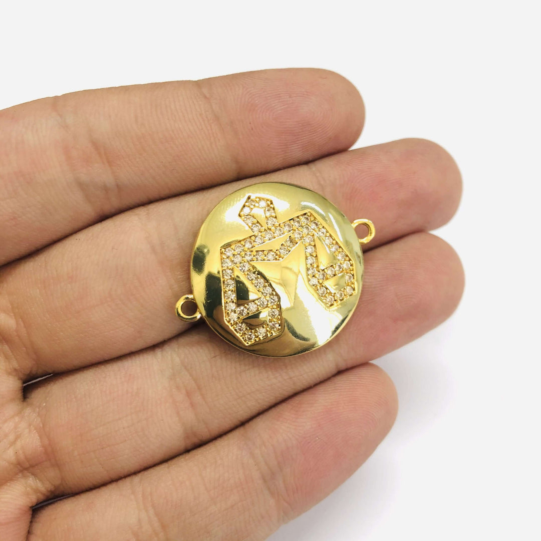 24Kt Gold Plated Brass Zirconia Zodiac Horoscope Sign Connector Charms,