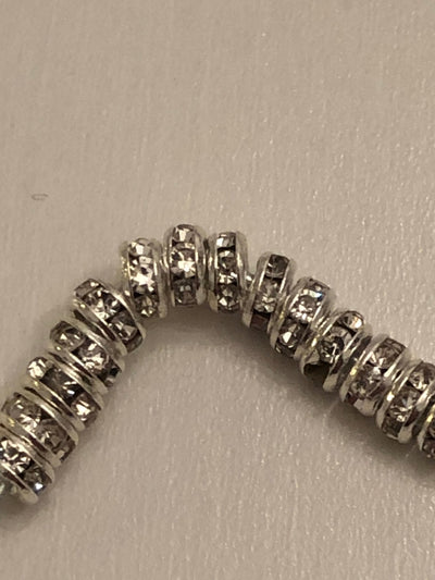 Rondelle spacers beads, Silver and Rhinestone Bead Spacer Rondelles