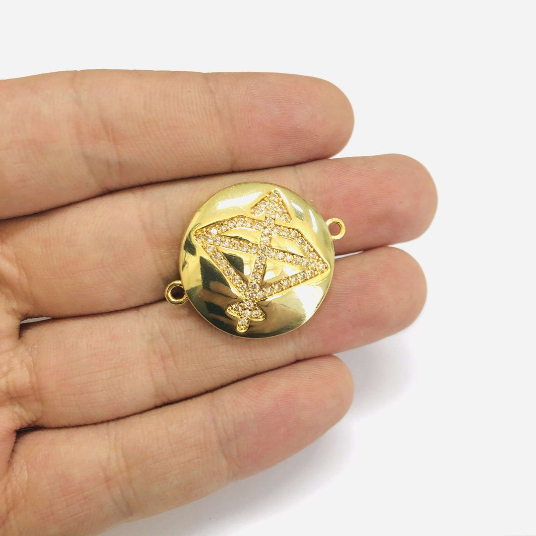 24Kt Gold Plated Brass Zirconia Zodiac Horoscope Sign Connector Charms,