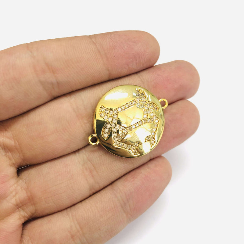 24Kt Gold Plated Brass Zirconia Zodiac Horoscope Sign Connector Charms,