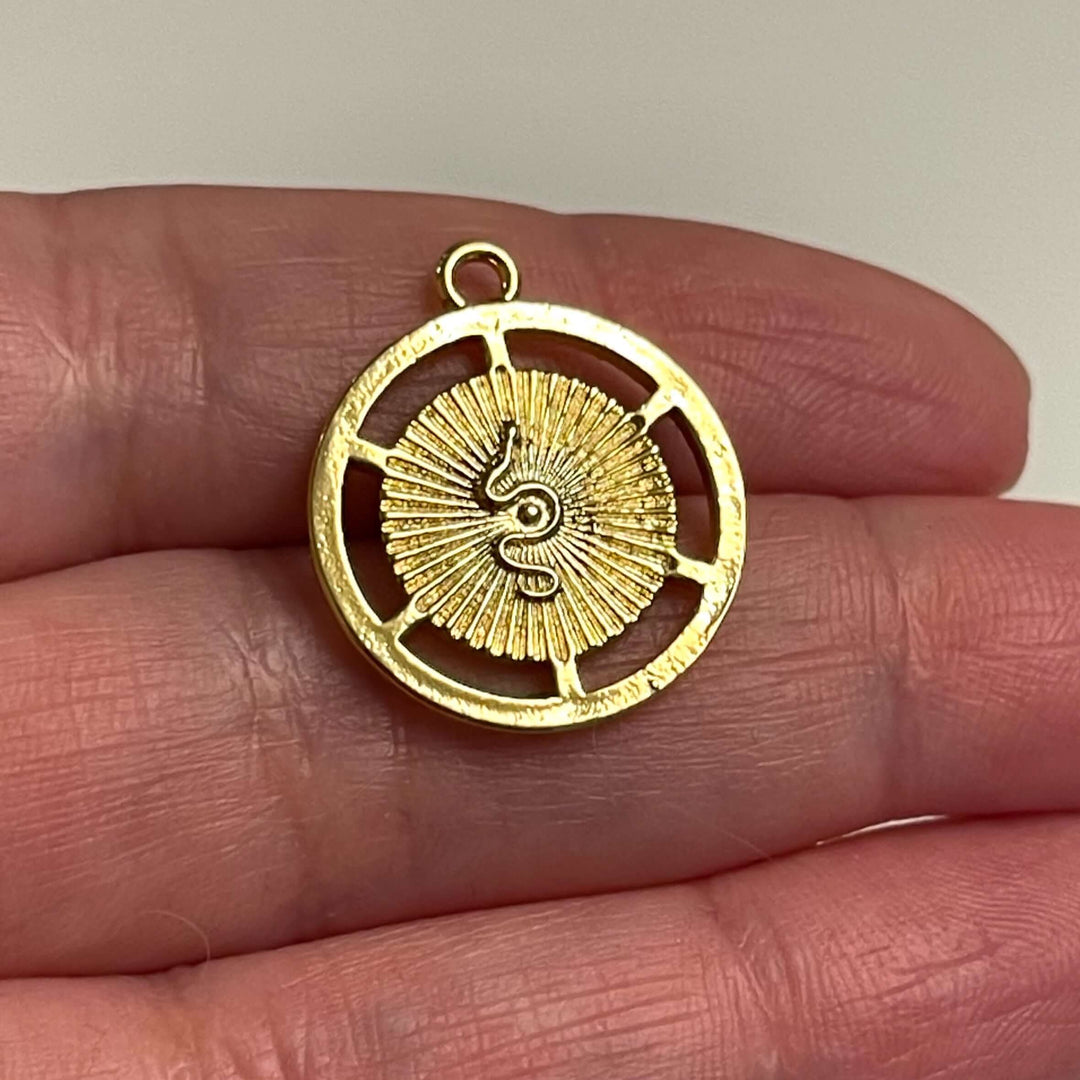 24Kt Shiny Gold Plated Brass Snake Pendant, Gold Snake Charm