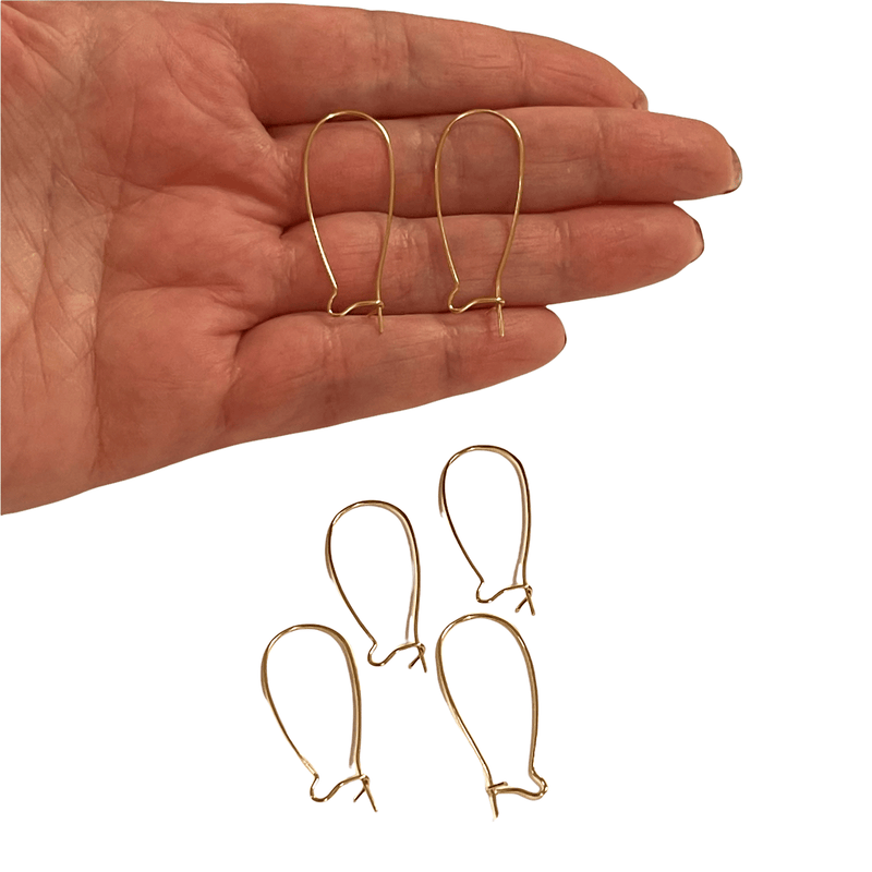 6 Pcs, 24Kt Gold Plated Kidney Earring Hoops, 33mm Kidney Shape Earring Blanks,