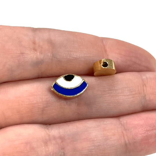 24Kt Gold Plated Navy Enamelled Eye Charms, 2 pcs in a pack