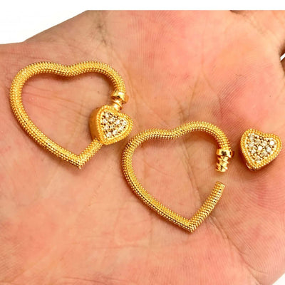 24Kt Gold Plated Brass Heart Screw Clasp, Micro Pave Heart Screw Clasp£6