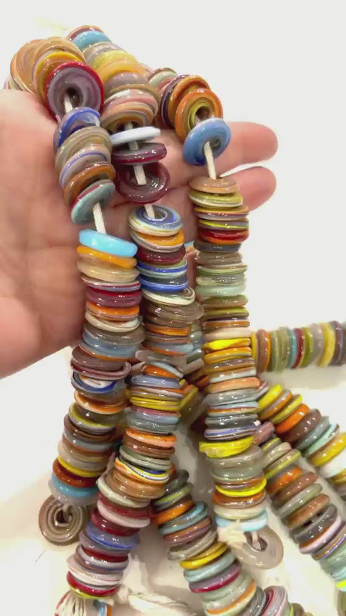 Turkish Artisan Hand Made Glass Large Ring Beads, 50 Beads in a pack