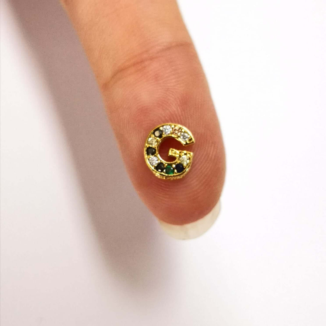 24Kt Gold Plated Brass Multicolor Micro Pave Initial Charms