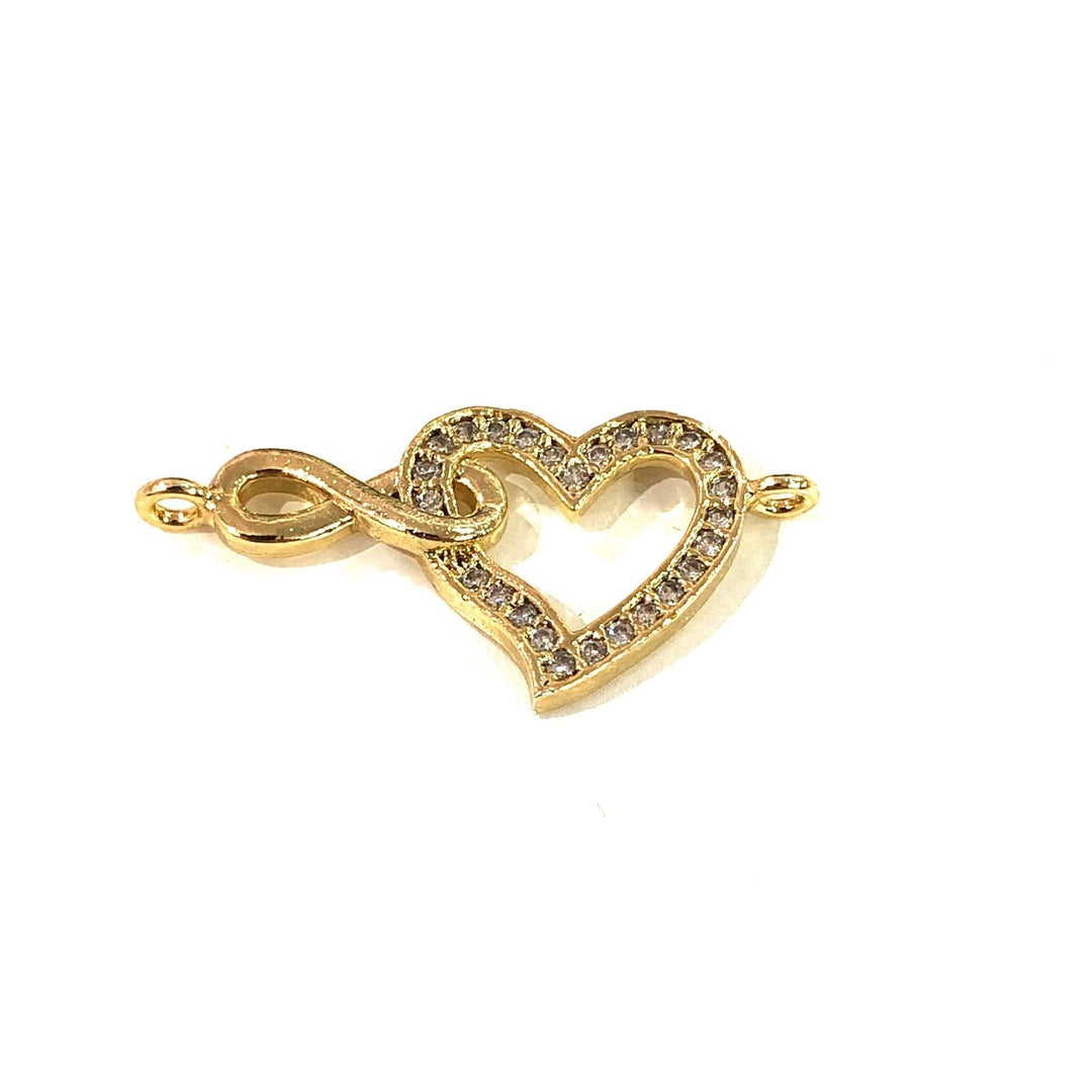 Heart&amp;Infinity Double Loop Gold Plated Charms, Bracelet Charms, Connector Charms