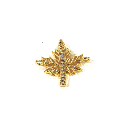 Leaf Double Loop Gold Plated Charms, Bracelet Charms, Connector Charms