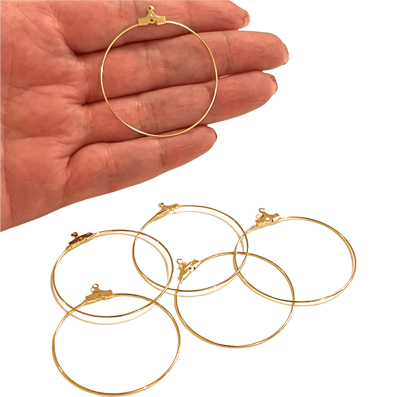 6 Pcs, 24Kt Gold Plated Earring Hoops, 40mm, Gold Plated Earring,