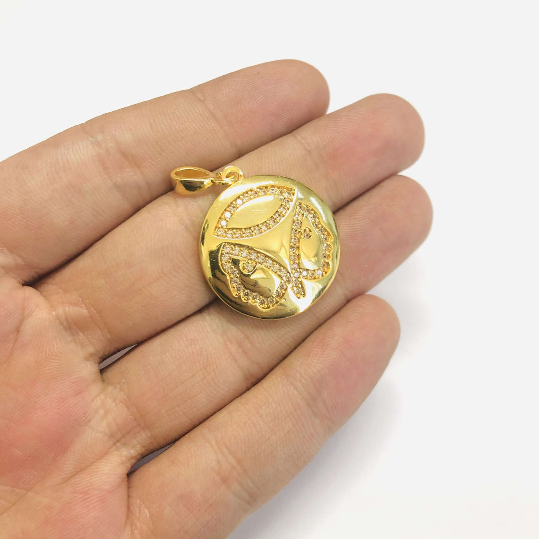 24Kt Gold Plated Brass Zirconia Zodiac Horoscope Sign, Constellation Medallion Pendant, Celestial Astrology Charm for Necklace