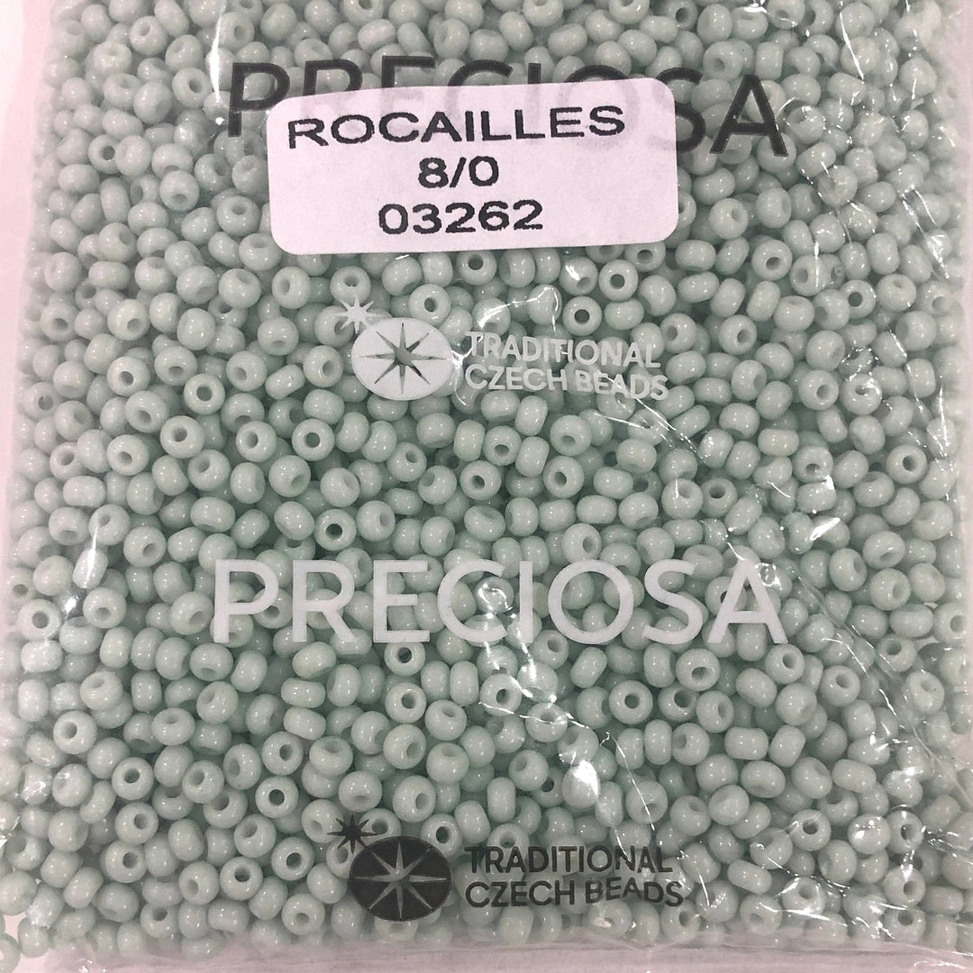 Preciosa Seed Beads 8/0 Rocailles- Round Hole-100 Gr, 03262 Green 1 Dyed Chalk White