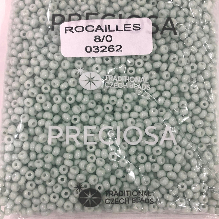 Preciosa Seed Beads 8/0 Rocailles- Round Hole-100 Gr, 03262 Green 1 Dyed Chalk White