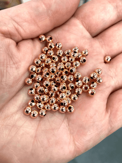 Boules d'espacement en or rose de 4 mm, perles d'espacement en or rose, 100 pièces dans un paquet,