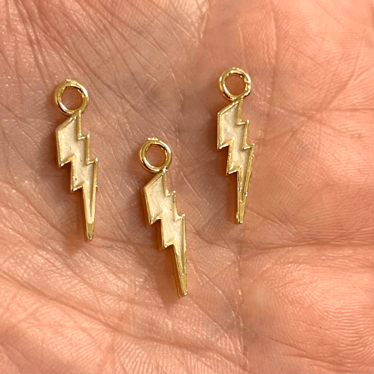 24Kt Gold Plated Brass Lightning Charms, Gold Plated Ivory Enamelled Brass Lightning Charms, 3 pcs in a pack