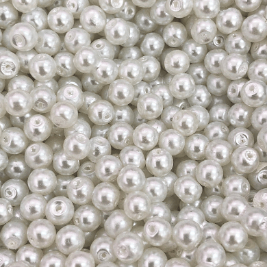 Glass Pearl Beads 4mm, 100 gr ,Approx 920 Beads,White Color, White Glass Pearl