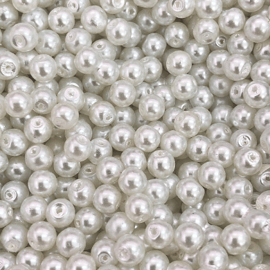 Glass Pearl Beads  4mm, 100 gr ,Approx 920 Beads,White Color, White Glass Pearl