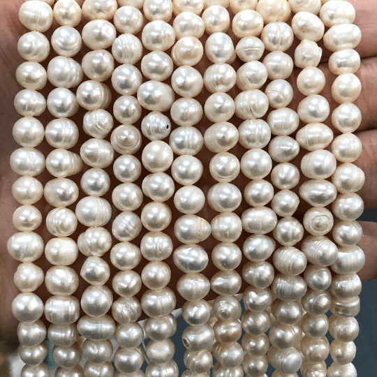 Creamy White Freshwater Pearls, 7x8mm, Medium Ivory Potato Pearls, 14 Inch Strand,