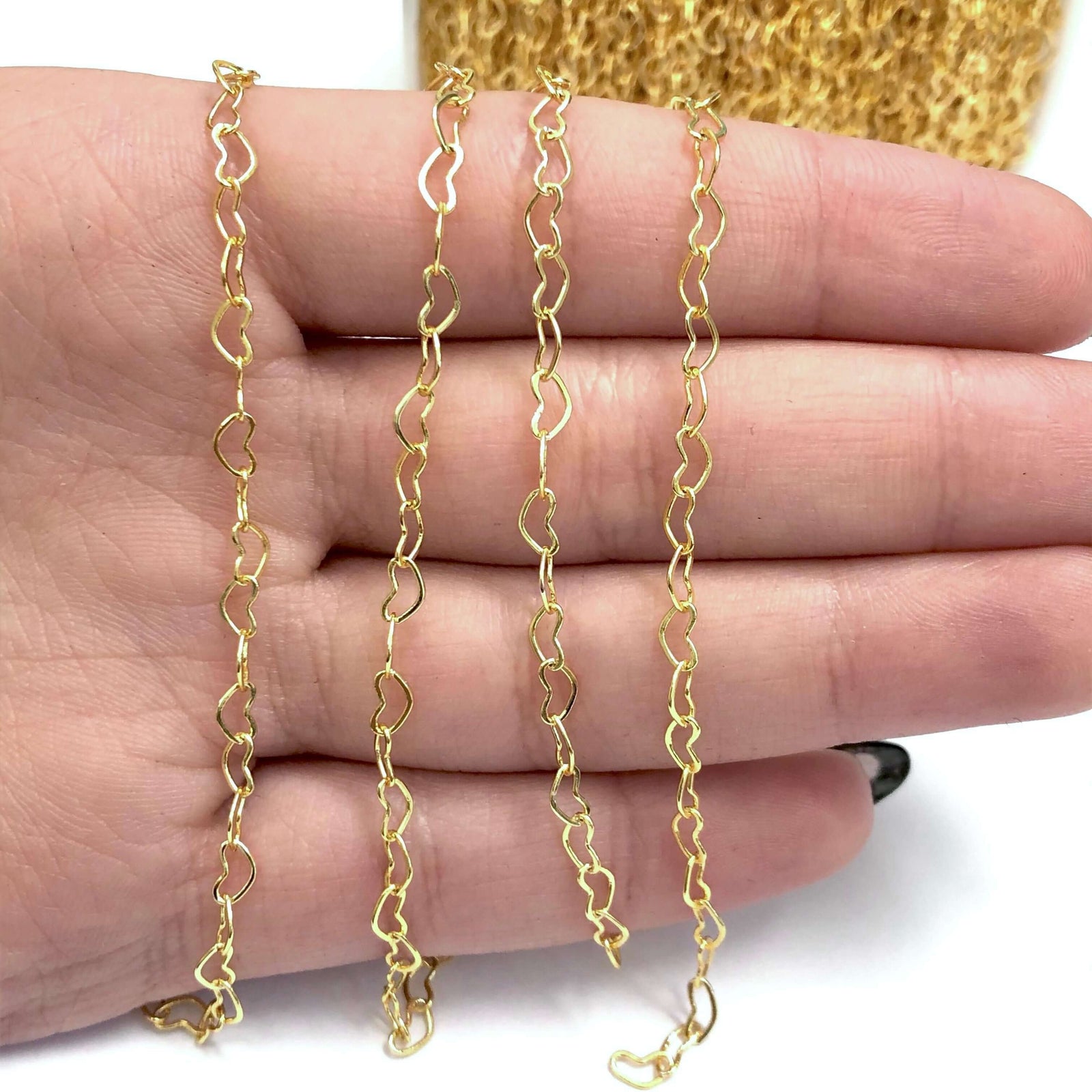 24Kt Shiny Gold Plated Brass Heart Chain, 5x3 mm Gold Plated Heart Chain,