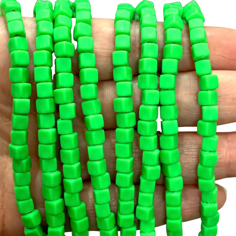 Neon Green Polymer Clay Cube 4mm Beads, 4mm Polymer Clay Spacers