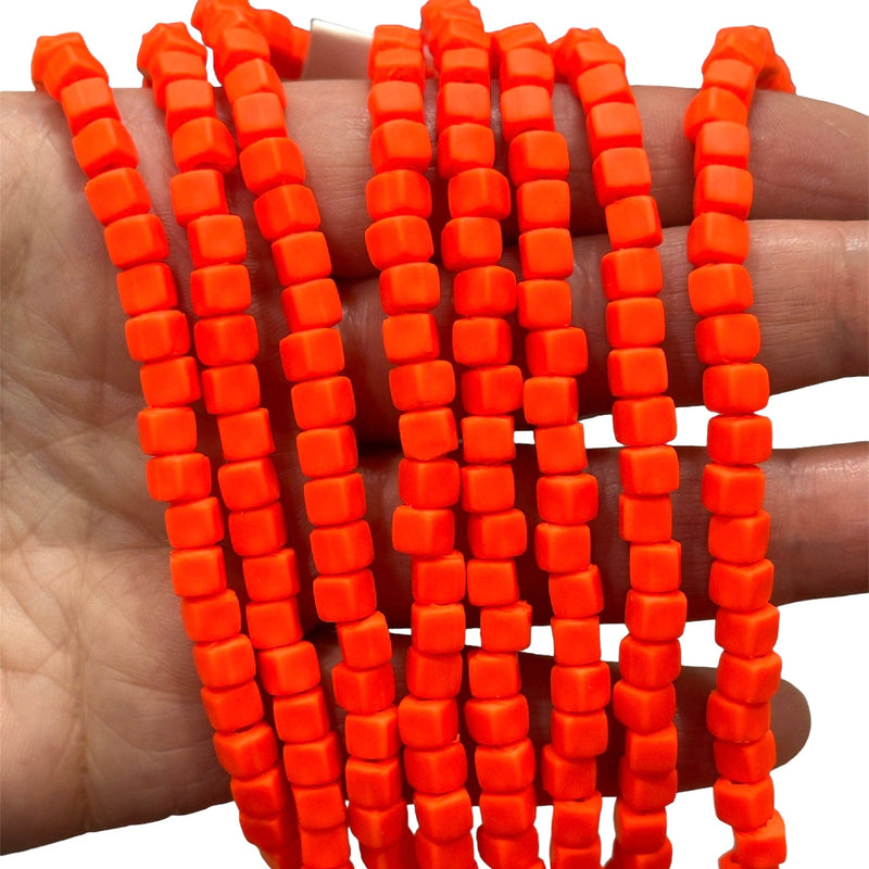 Neon Orange Polymer Clay Cube 4mm Beads, 4mm Polymer Clay Spacers