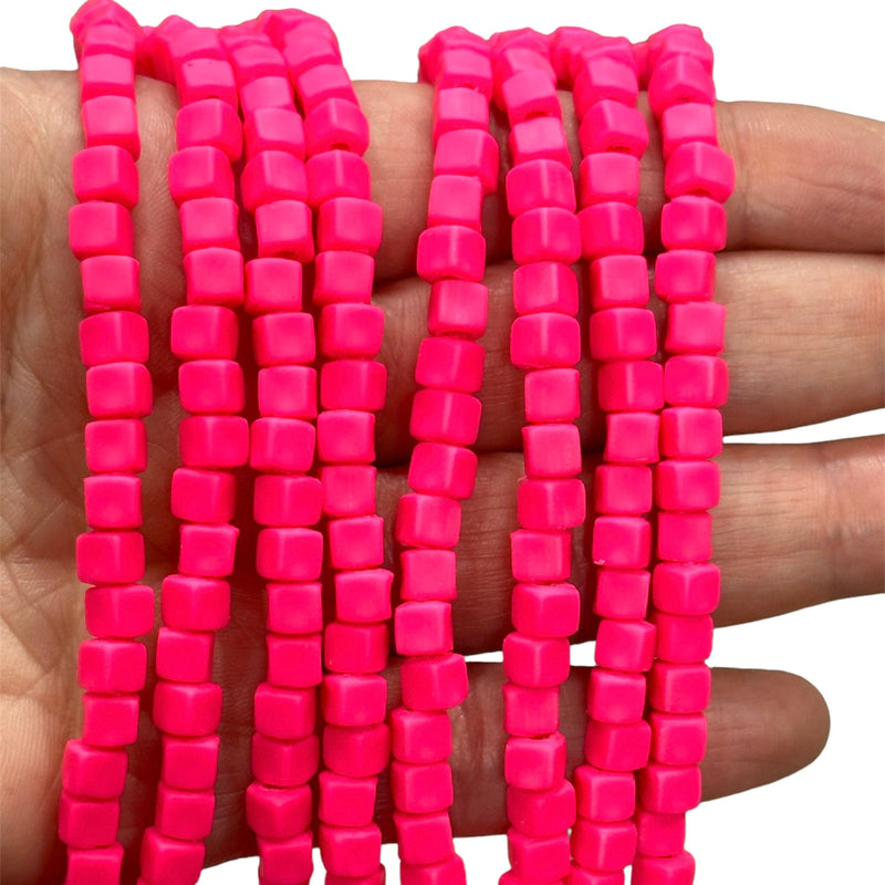 Neon Pink Polymer Clay Cube 4mm Beads, 4mm Polymer Clay Spacers