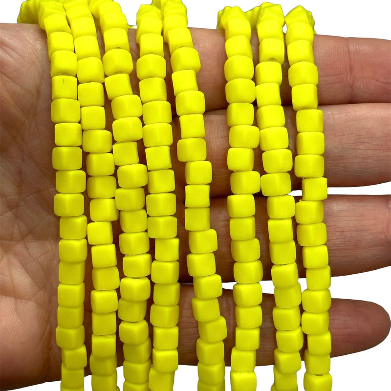 Neon Yellow Polymer Clay Cube 4mm Beads, 4mm Polymer Clay Spacers
