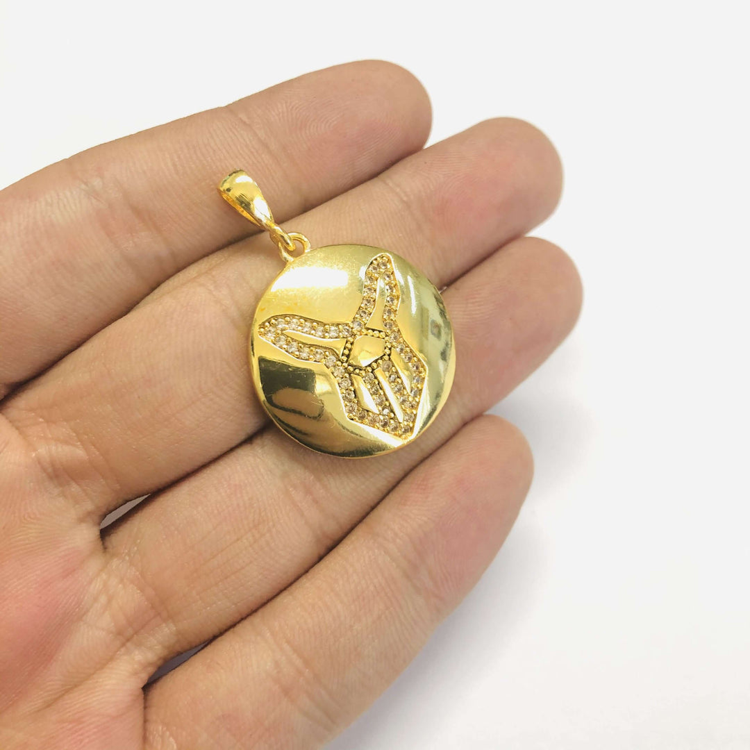 24Kt Gold Plated Brass Zirconia Zodiac Horoscope Sign, Constellation Medallion Pendant, Celestial Astrology Charm for Necklace