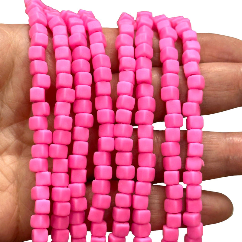Pink Polymer Clay Cube 4mm Beads, 4mm Polymer Clay Spacers