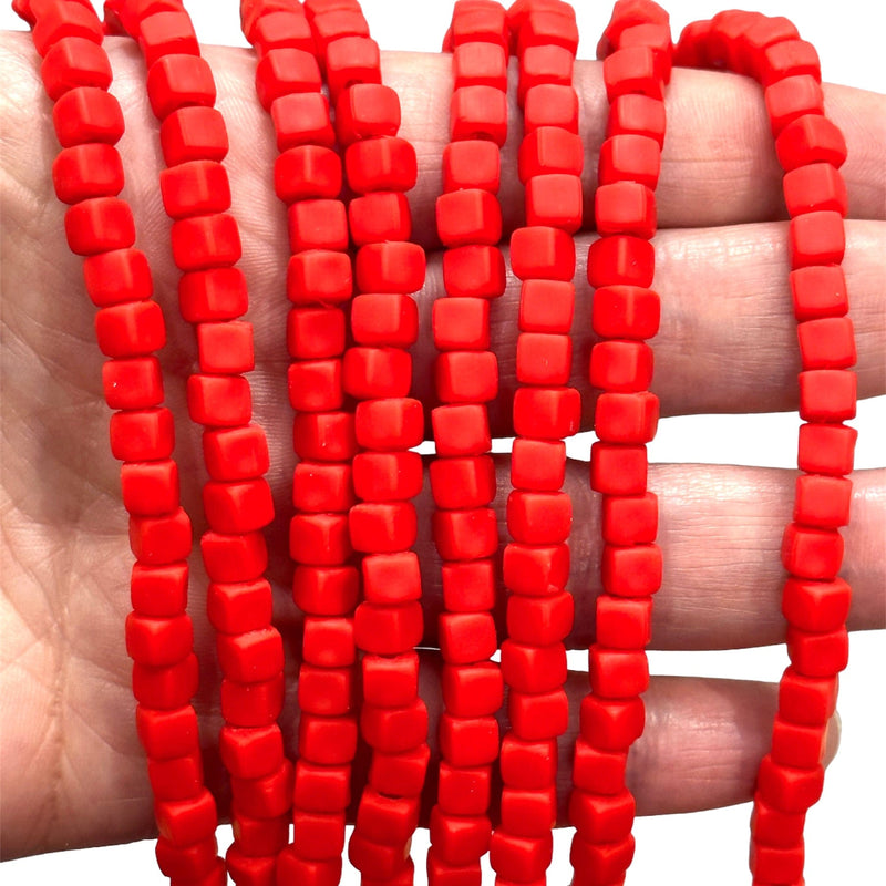 Red Polymer Clay Cube 4mm Beads, 4mm Polymer Clay Spacers
