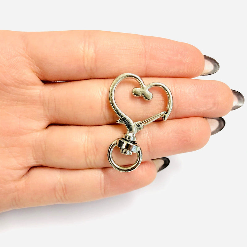 Rhodium Plated Heart Shape Large Swivel Lobster Clasp