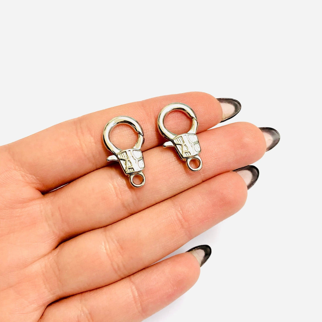 Rhodium Plated Large Lobster Clasps, 2 pcs in a pack