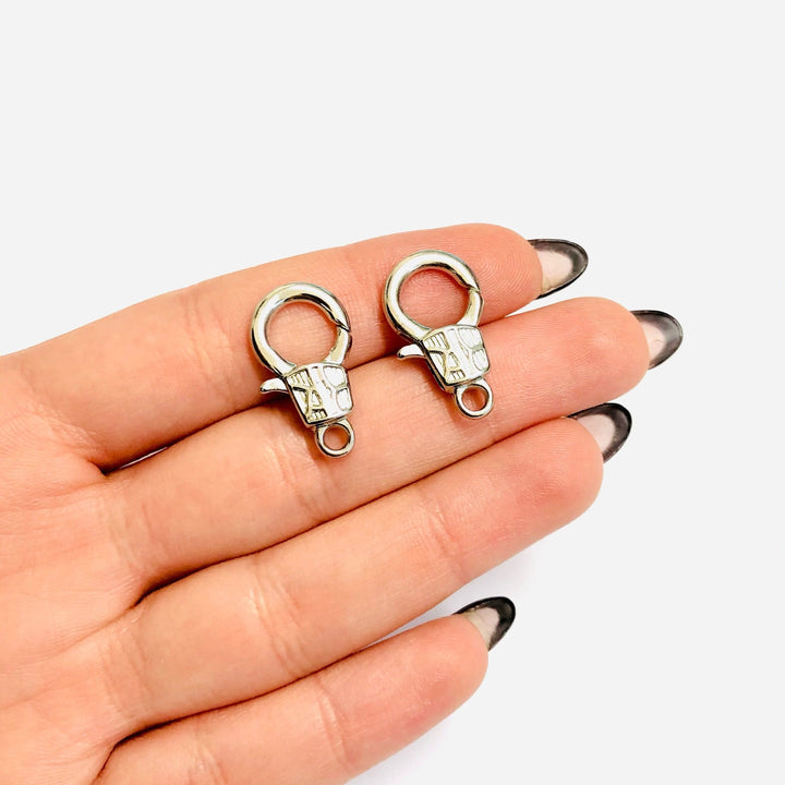 Rhodium Plated Large Lobster Clasps, 2 pcs in a pack