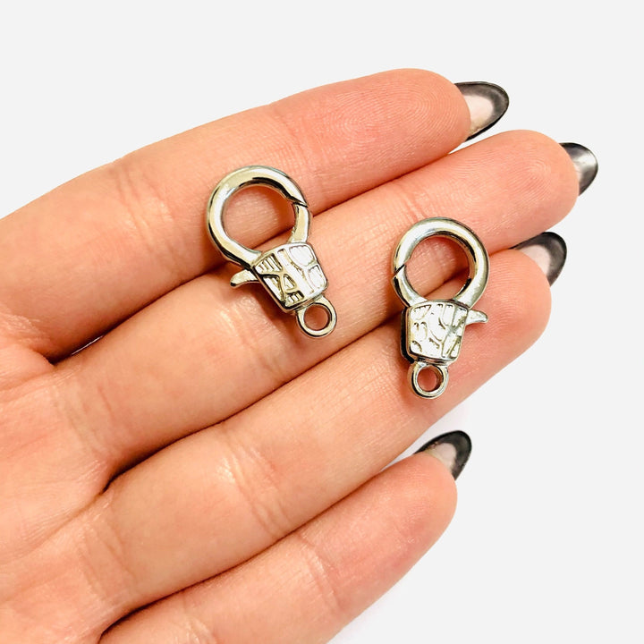 Rhodium Plated Large Lobster Clasps, 2 pcs in a pack