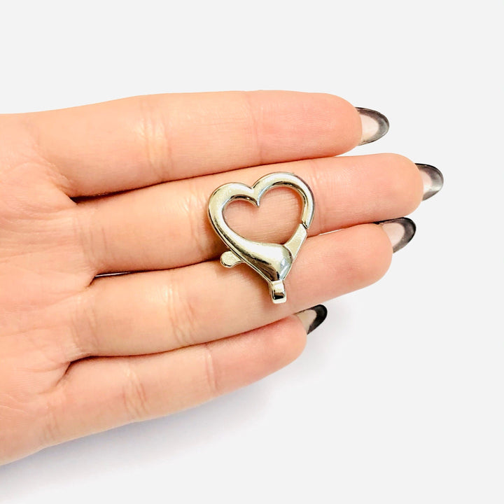 Rhodium Plated Heart Shape Large Lobster Clasp
