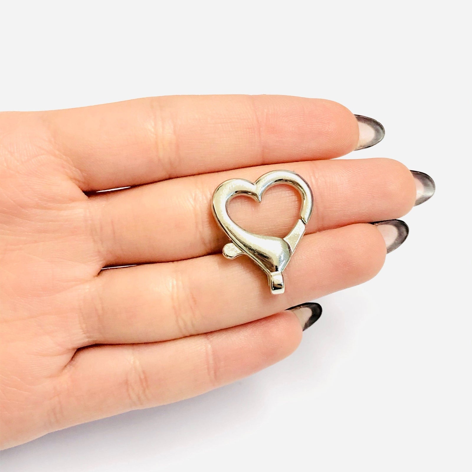 Rhodium Plated Heart Shape Large Lobster Clasp