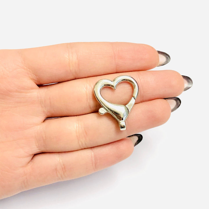 Rhodium Plated Heart Shape Large Lobster Clasp