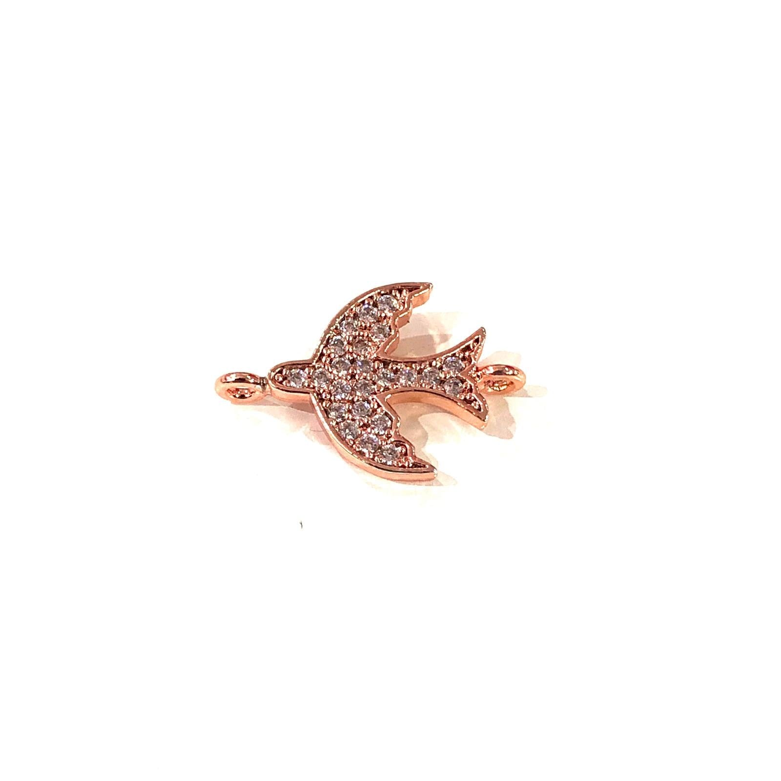 Bird Double Loop Rose Gold Plated Charms, Bracelet Charms, Connector Charms