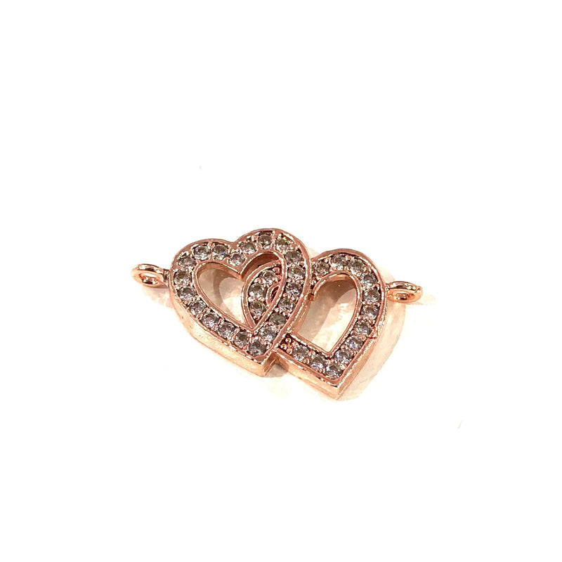 Heart Double Loop Rose Gold Plated Charms, Bracelet Charms, Connector Charms