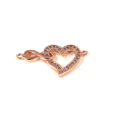 Heart&Infinity Double Loop Rose Gold Plated Charms, Bracelet Charms, Connector Charms