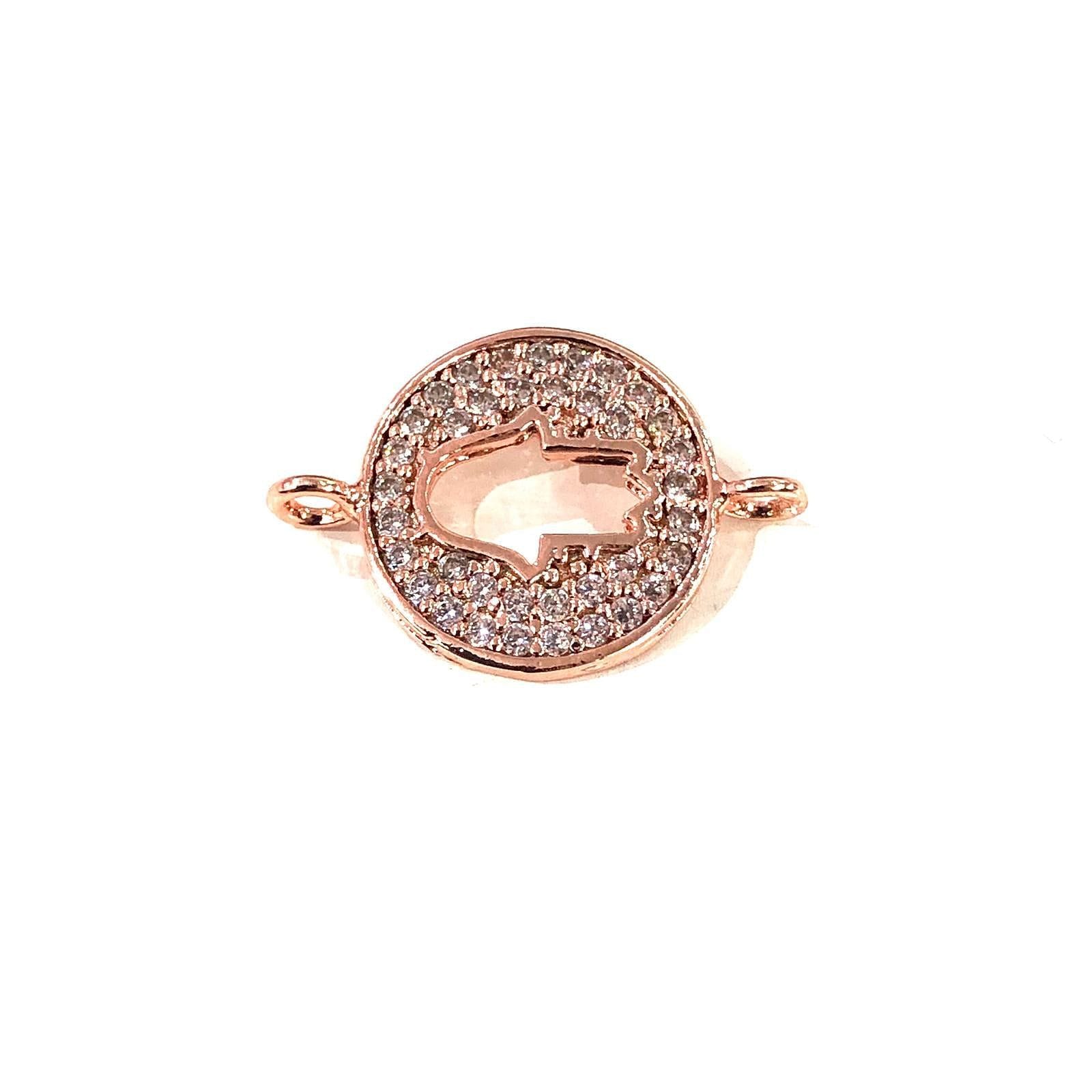 Hamsa Double Loop Rose Gold Plated Charms, Bracelet Charms, Connector Charms