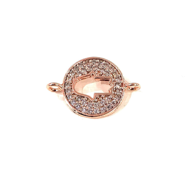 Hamsa Double Loop Rose Gold Plated Charms, Bracelet Charms, Connector Charms