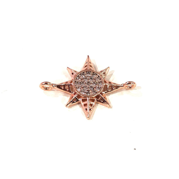 Star Double Loop Rose Gold Plated Charms, Bracelet Charms, Connector Charms